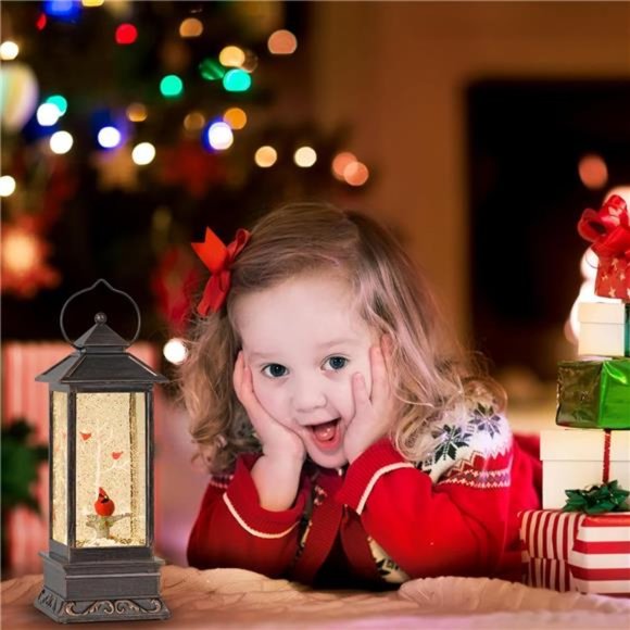 Cardinal Christmas Decor, 12 Inch Musical Snow Globe Lantern, Battery Operated - Picture 7 of 7